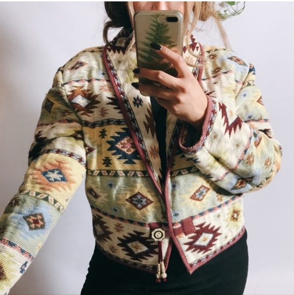 Vintage Flashback Western Southwestern Aztez Tapastry Jacket Cotton Large - Picture 1 of 8